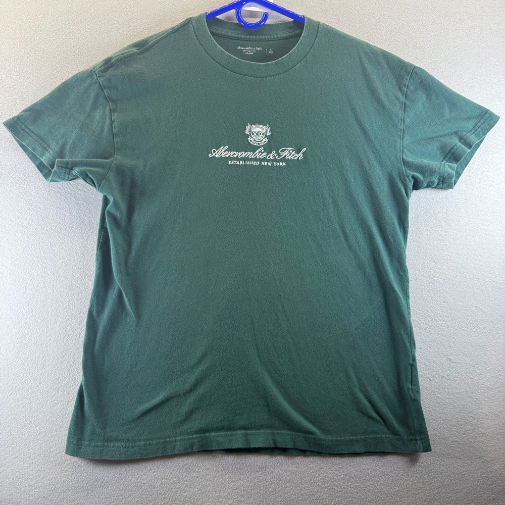 Abercrombie & Fitch Mens Soft A&F Tee Relaxed Fit Green Embroidered Logo Large